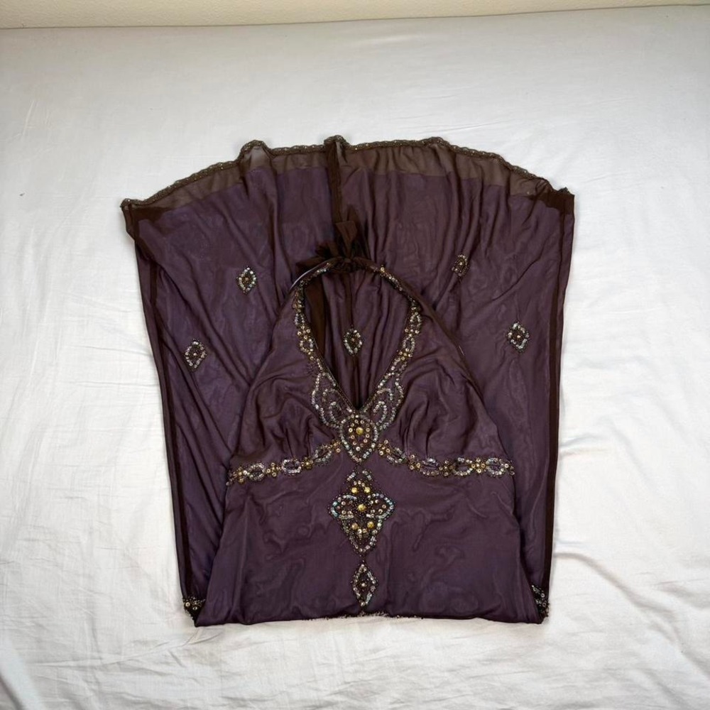 Vintage 90s y2k Ice brown/purple beaded fairy whimsy halter long dress - Picture 2 of 7